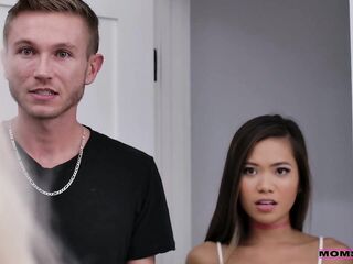 Plastic blond stepmom w biggest bazookas teaches newbies