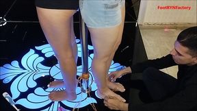 Tickling two standing girls tied full body