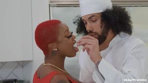 Great-looking ebony with red hairs Deja Marie fucked in the cowgirl pose