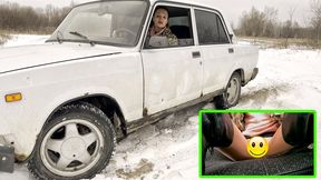 VIKA GOT STUCK IN THE SNOW IN A VAZ 2107 4K PRO RES HDR (full video 40 min) upskirt version