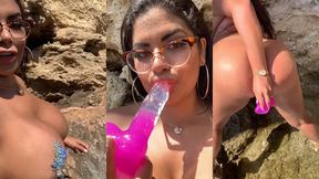 very horny latina masturbating on a beach in ibiza