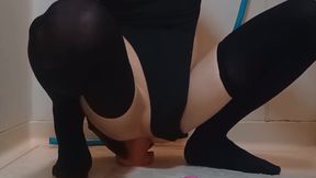 Blackleotard And Huge Dildo Leotard