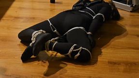 Straight superhero Tied up in spandex on the floor