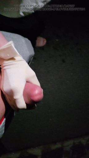 Glans Teasing Handjob While Walking Down the Street at Night