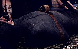 Blonde in device bondage dp fucked