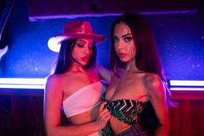 Naughty Cowgirls Sabina Rouge and Liv Wild in hot lesbian scene