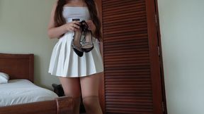 Curvy Brunette Changes Clothes and Can’t Resist Touching Herself