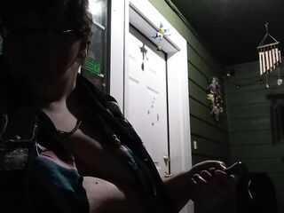 corpulent ftm smokes and eats outside