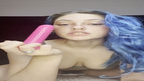 sucking on this pink dildo like it s something else...
