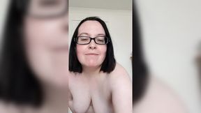 Wife strips in her blue summer dress showing off big breasts and ass
