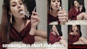 Short Red Dress - and Yummy Bare Legs - on a Fluffy White Blanket