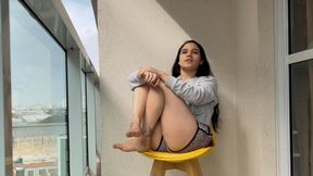 WORSHIP my FEET on balcony after serve my breakfast