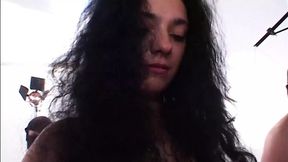 Tiny tits German girl enjoys rough group sex