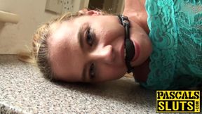 Hot fuck with tied up bitch that has gag ball in her mouth