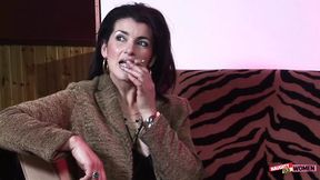 An elegant brunette MILF pleases two eager men with her body