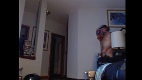 loganhuge - having fun with my big blue dildo, little blue butt plug, nipple clamps, naked masturbating!