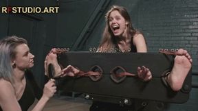 Astrid the Tickler and Leya the Ticklee Part 2 - Barefoot Tickling in Single Stocks (FULL HD MP4)