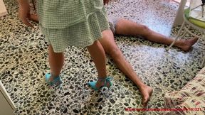green and blue heels