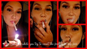 Freckled Girl with Long Earrings Smokes for You