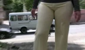 Fat amateur short haired lady caught in embarrassing situation