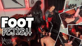 Double Feet Worship, Licking Feet and Foot Gagging | Mistress Karino and Dominatrix Dinah [MP4 FHD]