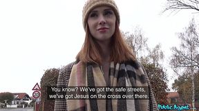 Busty redhead babe swallows Cock for money & Fucks w Stranger