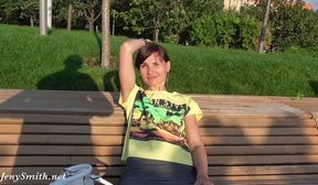 Jeny Smith up skirt pussy flash at public park