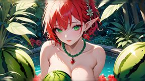 Big Breasted Nude Elf Girl with Watermelon