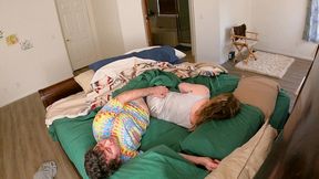 stepmom shares bed with stepson to make room