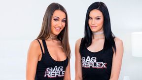 Gorgeous babes Lily Adams and Eden Sin are kissing during oral sex