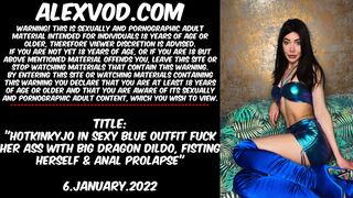 Hotkinkyjo into Cutie blue outfit pounded her booty with huge dragon