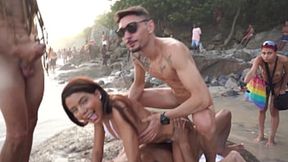 Damed-In-Public #3: Bianca DANTAS gets nailed on a crowded beach (DAP, anal&#x1F44C;, group fuck, perfect ass&#x1F351;, ATM, 3on1) OB299