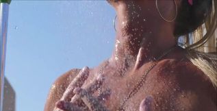 Fingerfucking and masturbation outdoors showering and sunbathing naked with caressing tits