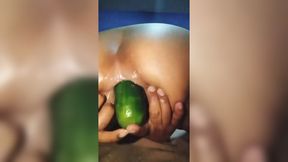 Dirty Latina's tight asshole takes massive cucumber with evidence sent