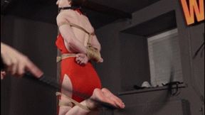 Helpless Alice gets hard bastinado while tied to pole on her knees (HD mp4)