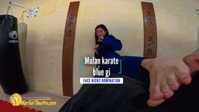 Mulan karate blue gi face kicks domination