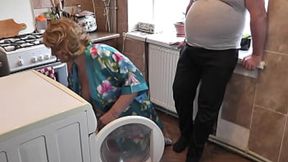Old guy thrusts young MILFs pussy&#x1F32E;&#xFE0F; in washer, dogsbane, cumshot
