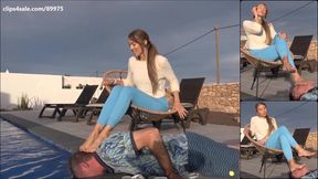 GABRIELLA - I have to check if the water is cold - OUTDOOR foot domination and human footstool
