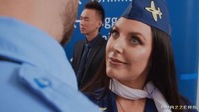 Stewardess with round ass Angela White rides on a hard white cock