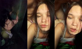 Fucked an 18 Year Old Beauty Behind the Garages and Then on the Bed