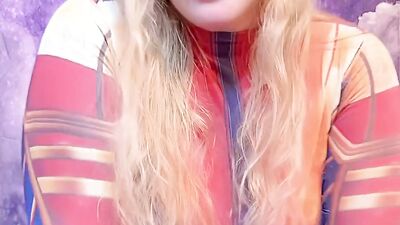 Captain Marvel rides an ebony dildo