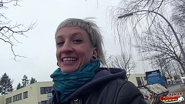 German Scout - Skinny Emo Teen Luna in Street Porn Casting