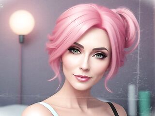 Pink-Haired Beauties: Dreamy Bedroom 3D Digital Art Models