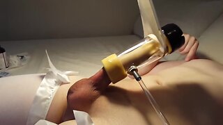 Cute femboy goes up in milking machine 3