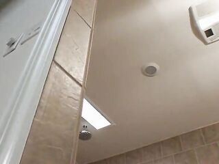 Lesbian babes lick every other in the college baths