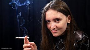 18 yo Margarita is smoking two 120mm all white cigarettes in a row