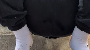 Slow, Risky Leaking Wetting Outdoors in Black Pants & Floral Panties