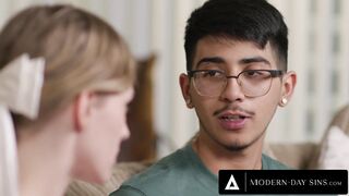 MODERN-DAY SINS - Popular Petite Virgin Cheerleader Melody Marks Loses Virginity To Nerd For A Bet