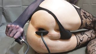 Examining my thresholds with inflatable ass-plug - Femboy solo assfucking spreading