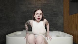 Nikky's foam squirt party- wet T-shirt and tight pussy